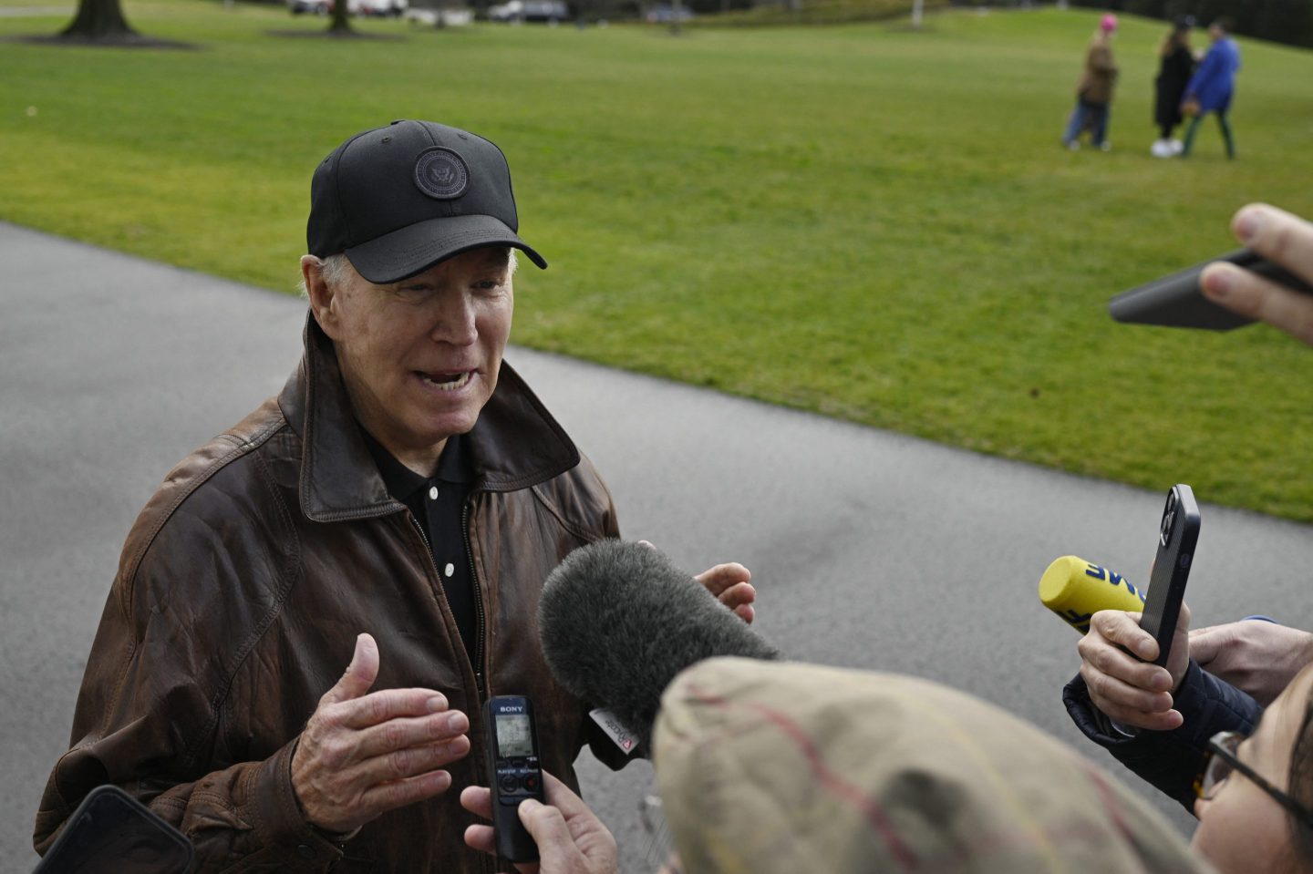 U.S. President Joe Biden speaks to the press on Saturday.