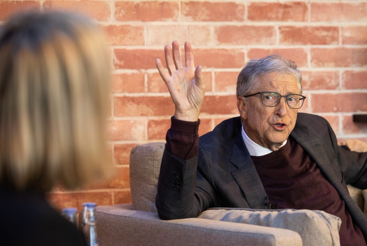 Bill Gates, co-chairman of the Bill and Melinda Gates Foundation, during an interview at Bloomberg House on the opening day of the World Economic Forum in Davos, Switzerland, on Jan. 16, 2024.
