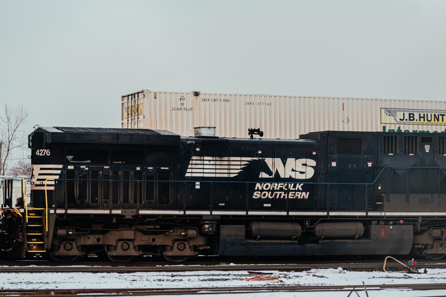 Trains at a Norfolk Southern rail yard in Chicago