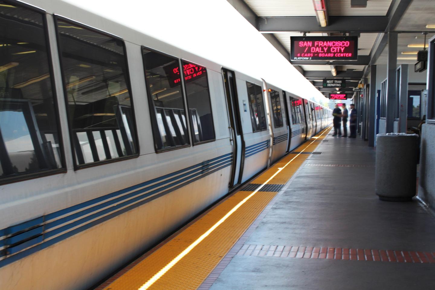 BART, the popular Bay Area Rapid Transit, metro train at a train station