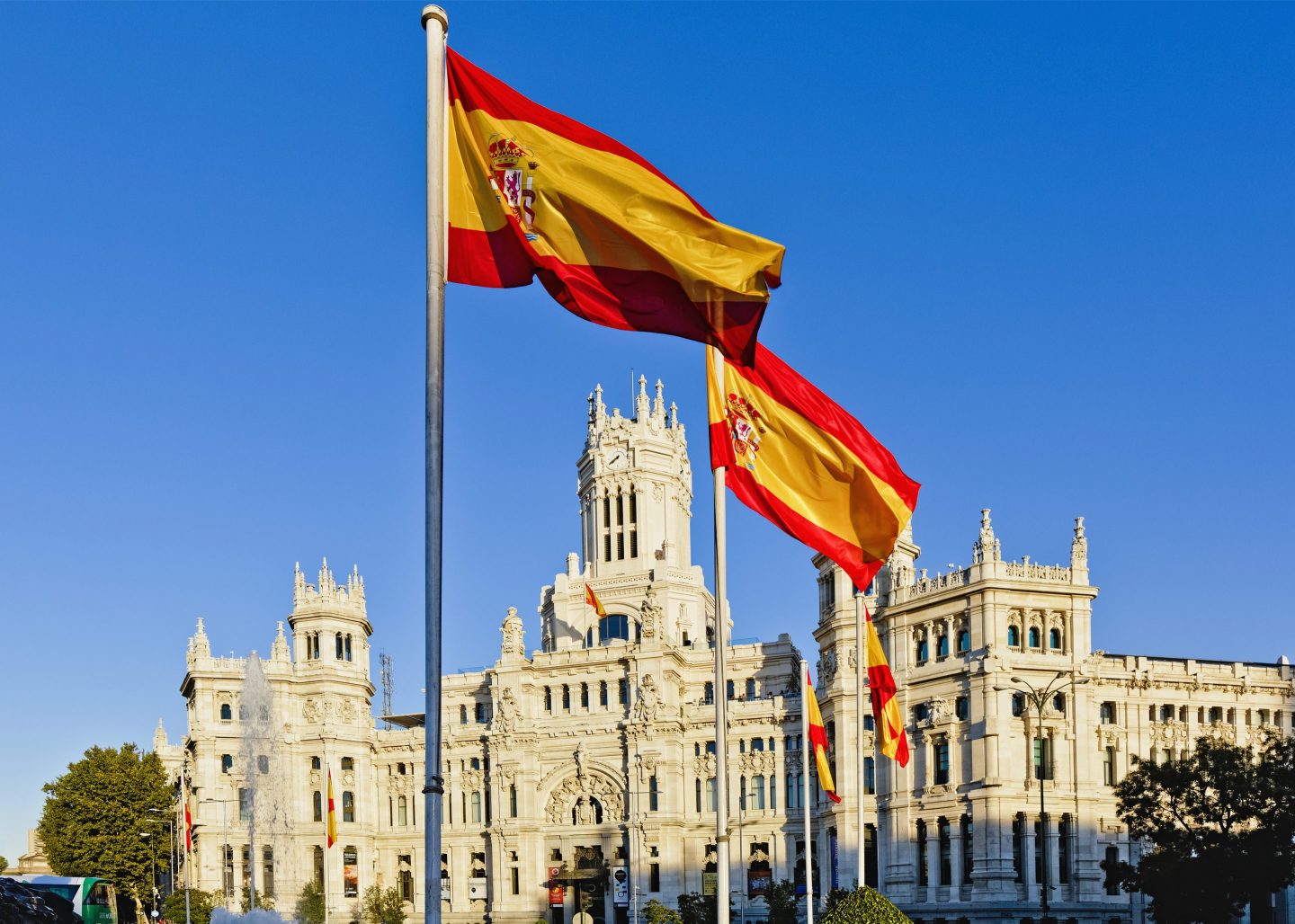 City hall in the Spanish capital of Madrid. Residents of France, Germany, Italy and Spain now have visa-free access to 194 of 227 destinations, three more than last year.