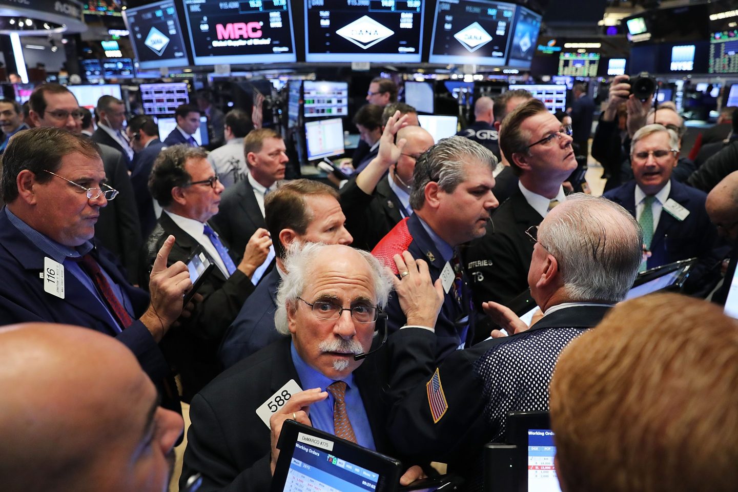 Traders working on the floor of the New York Stock Exchange.