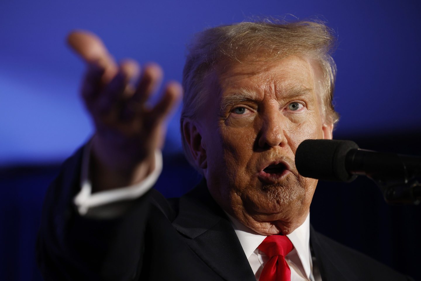 Republican presidential candidate and former U.S. President Donald Trump speaks to supporters during a Jan. 17, 2023, rally in Portsmouth, N.H.