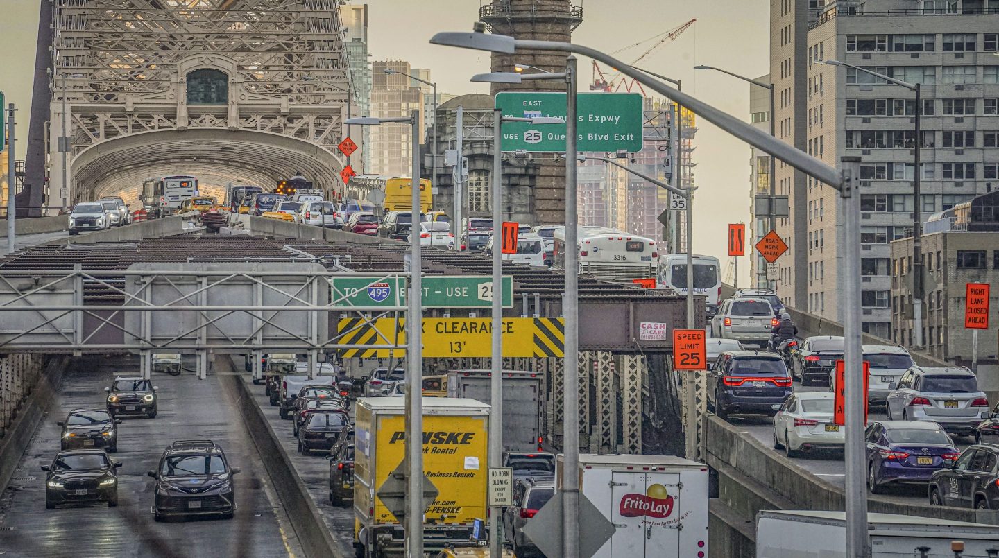 Traffic enter and leave mid-town Manhattan via the Queensboro Bridge, on Feb. 8, 2024, in New York.