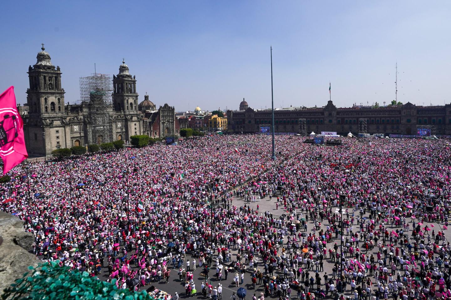 About 90,000 demonstrators wearing pink and marching against corruption in Mexico