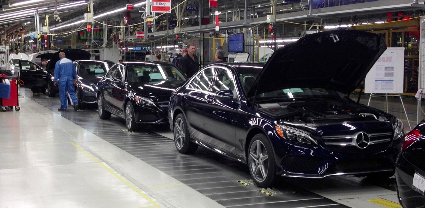 The redesigned Mercedes-Benz C-Class sedan reaches its final assembly stage the auto maker's plant, in Vance, Ala.