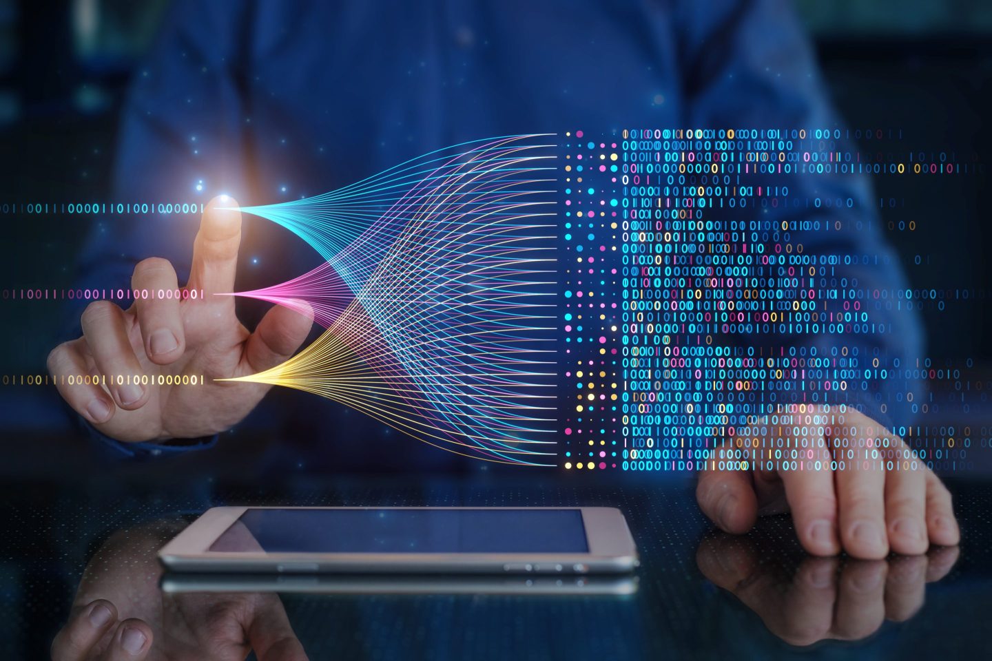 Data scientist works with data flow concept.