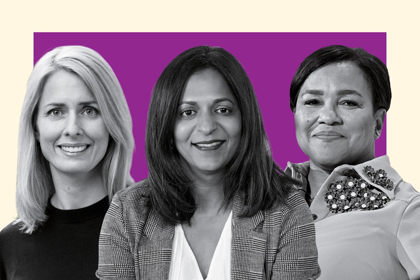 Portraits of Helena Helmersson, former chief executive at H&M, ex-Gap CEO Sonia Syngal, and Roz Brewer, former CEO of Walgreens.