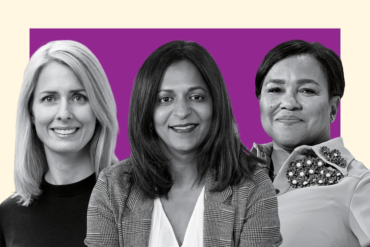 Portraits of Helena Helmersson, former chief executive at H&M, ex-Gap CEO Sonia Syngal, and Roz Brewer, former CEO of Walgreens.
