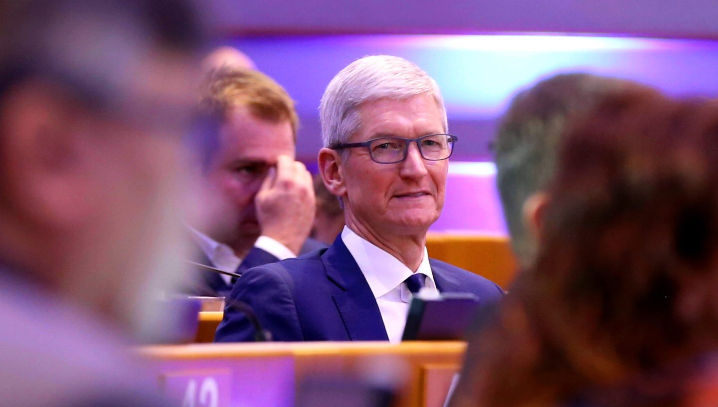 Tim Cook, CEO of Apple, attends the European Parliament in Brussels, Belgium on Oct. 24, 2018.