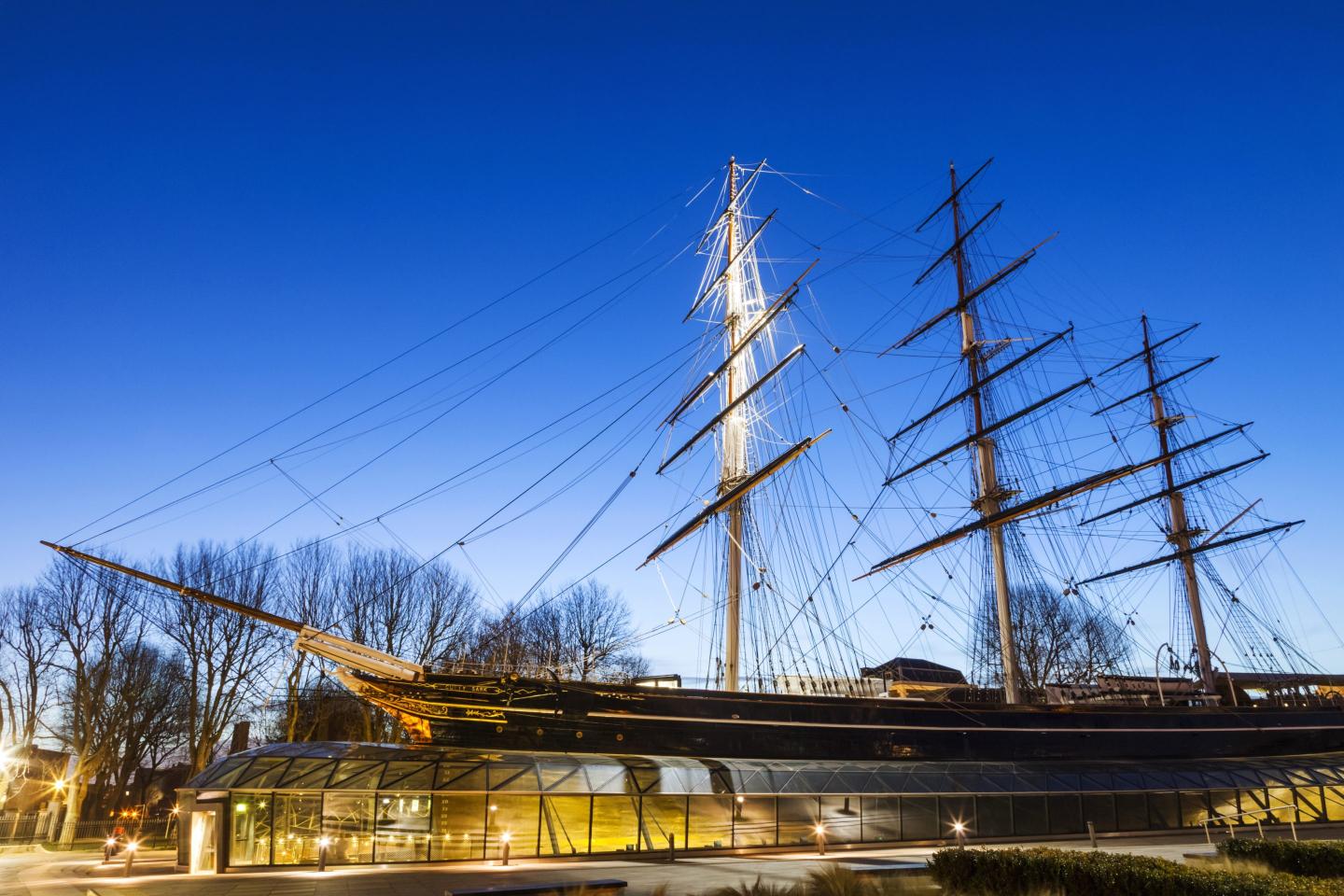 Image of the tea clipper Cutty Sark in Greenwich, England.