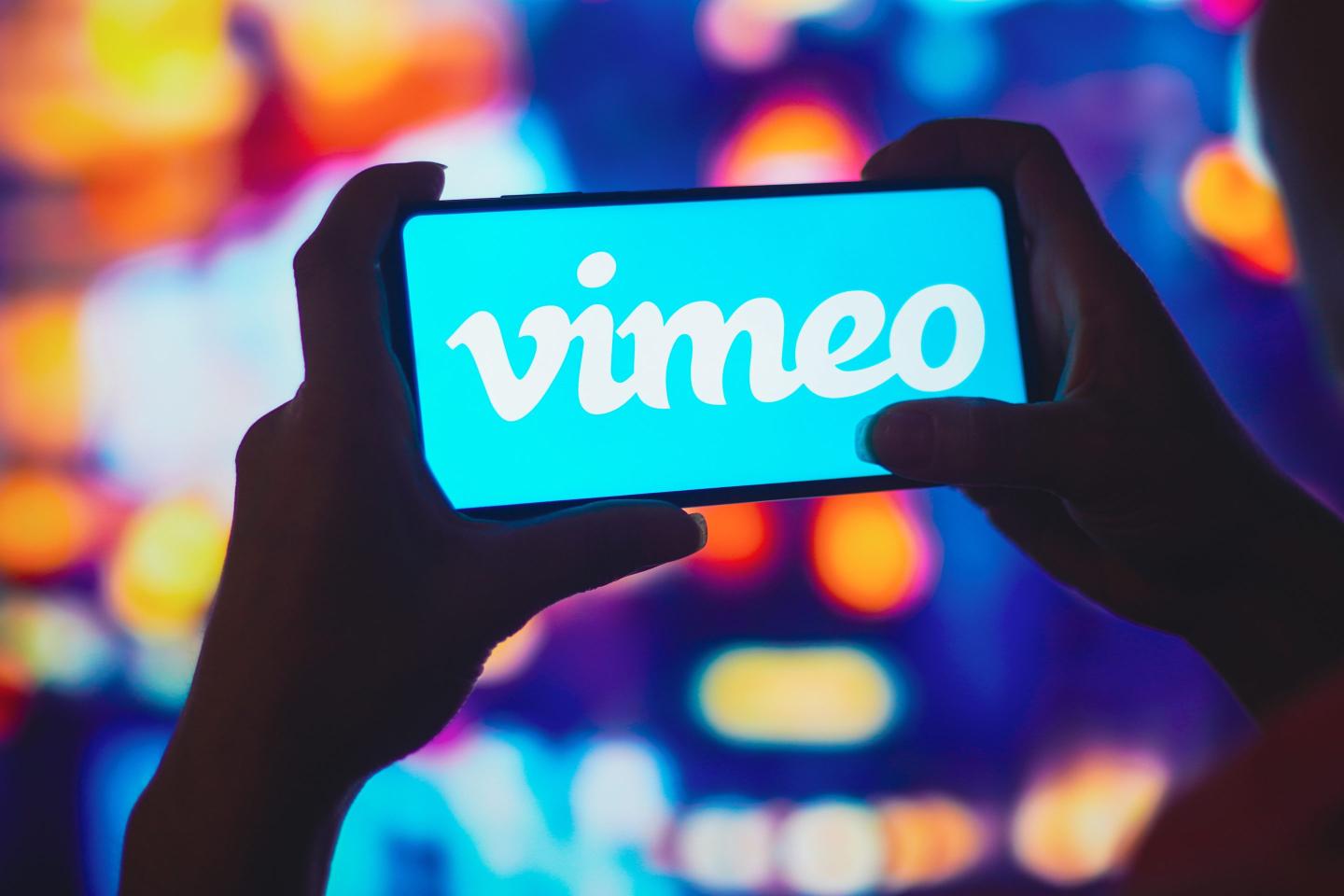 Smartphone displaying Vimeo logo.