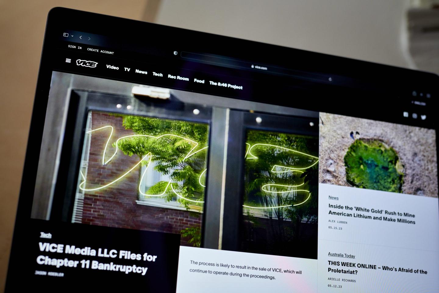 The Vice website on a laptop computer