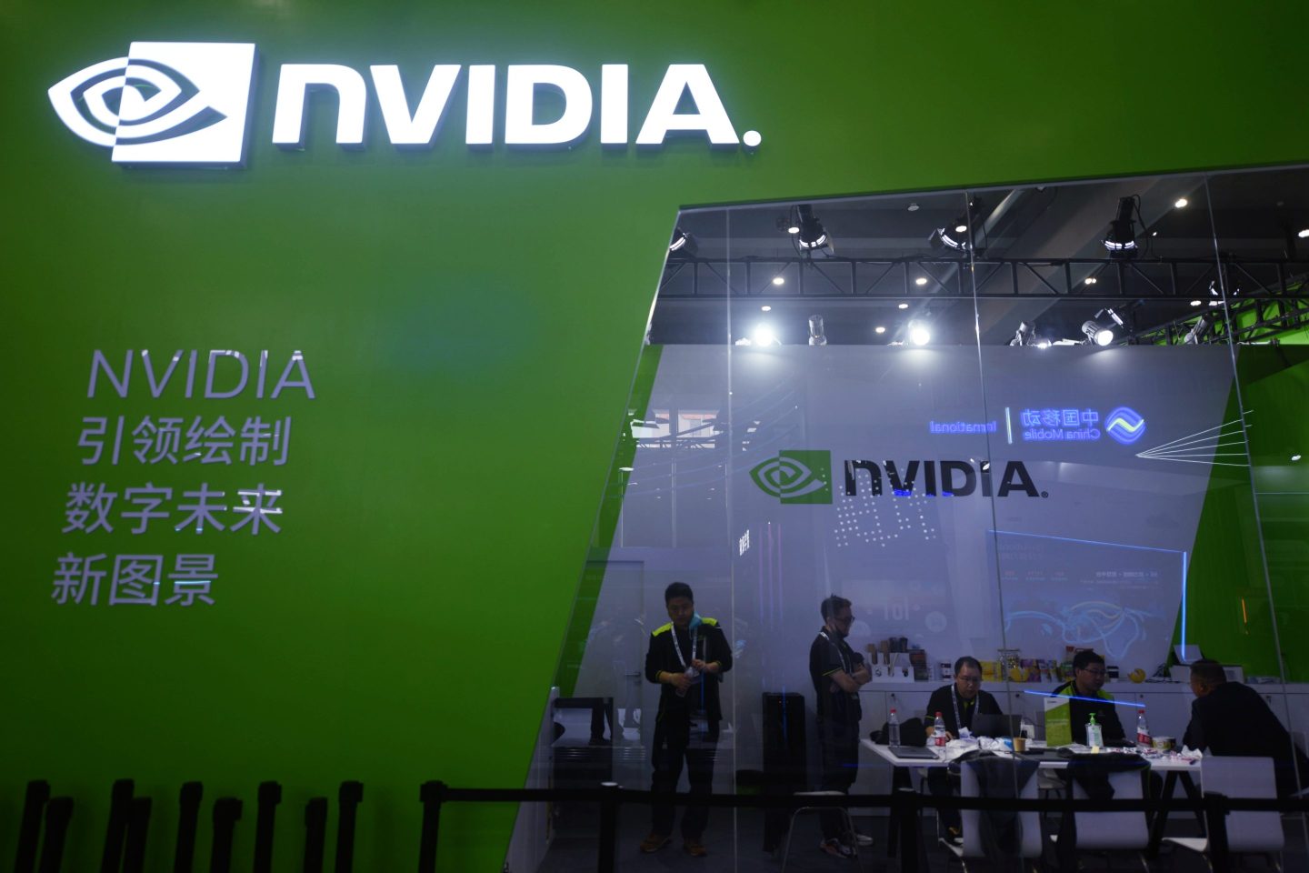 Visitors at the Nvidia stand at the 2022 Apsara Conference in Hangzhou, China, Nov. 3, 2022.