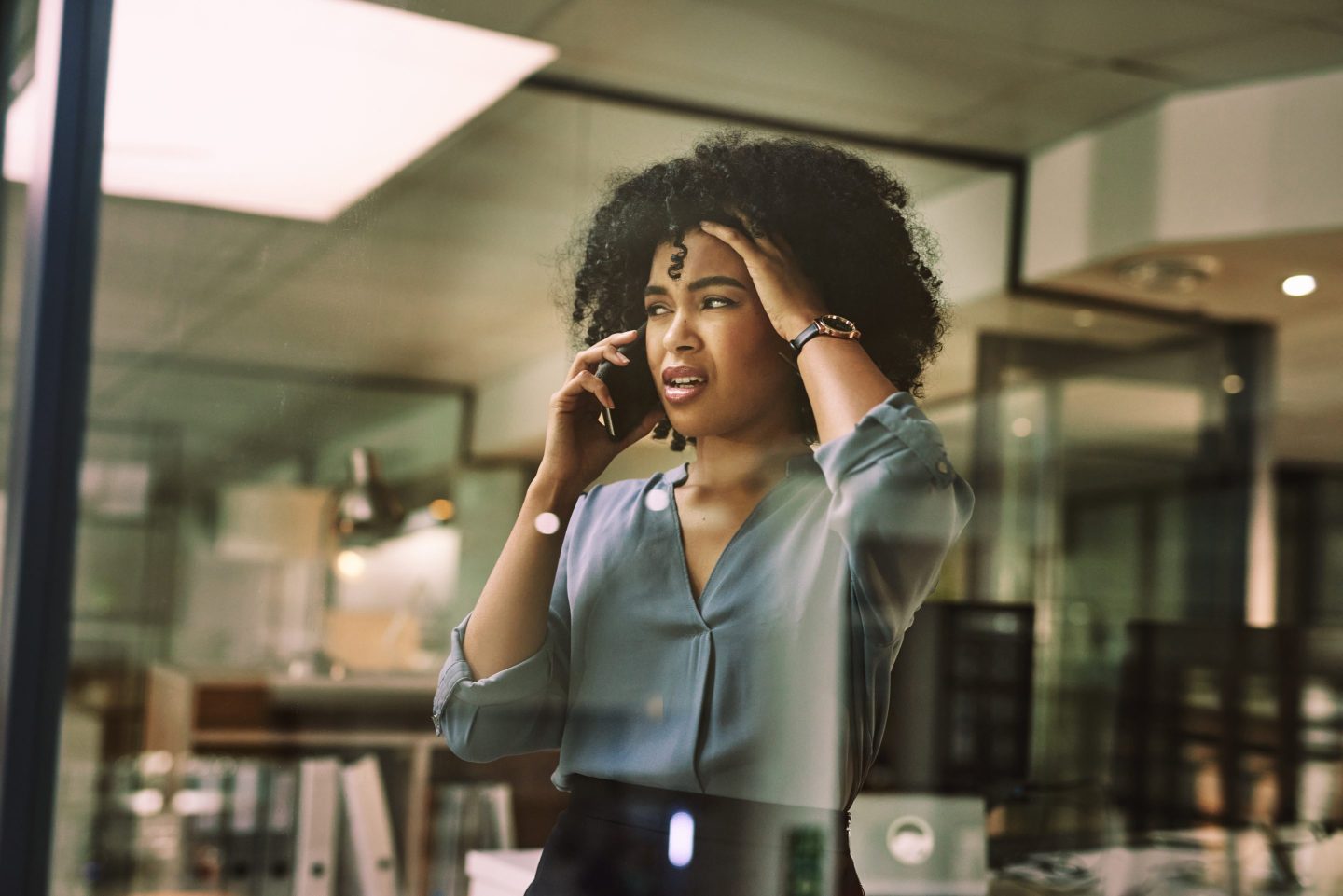 Business woman stressed out on phone