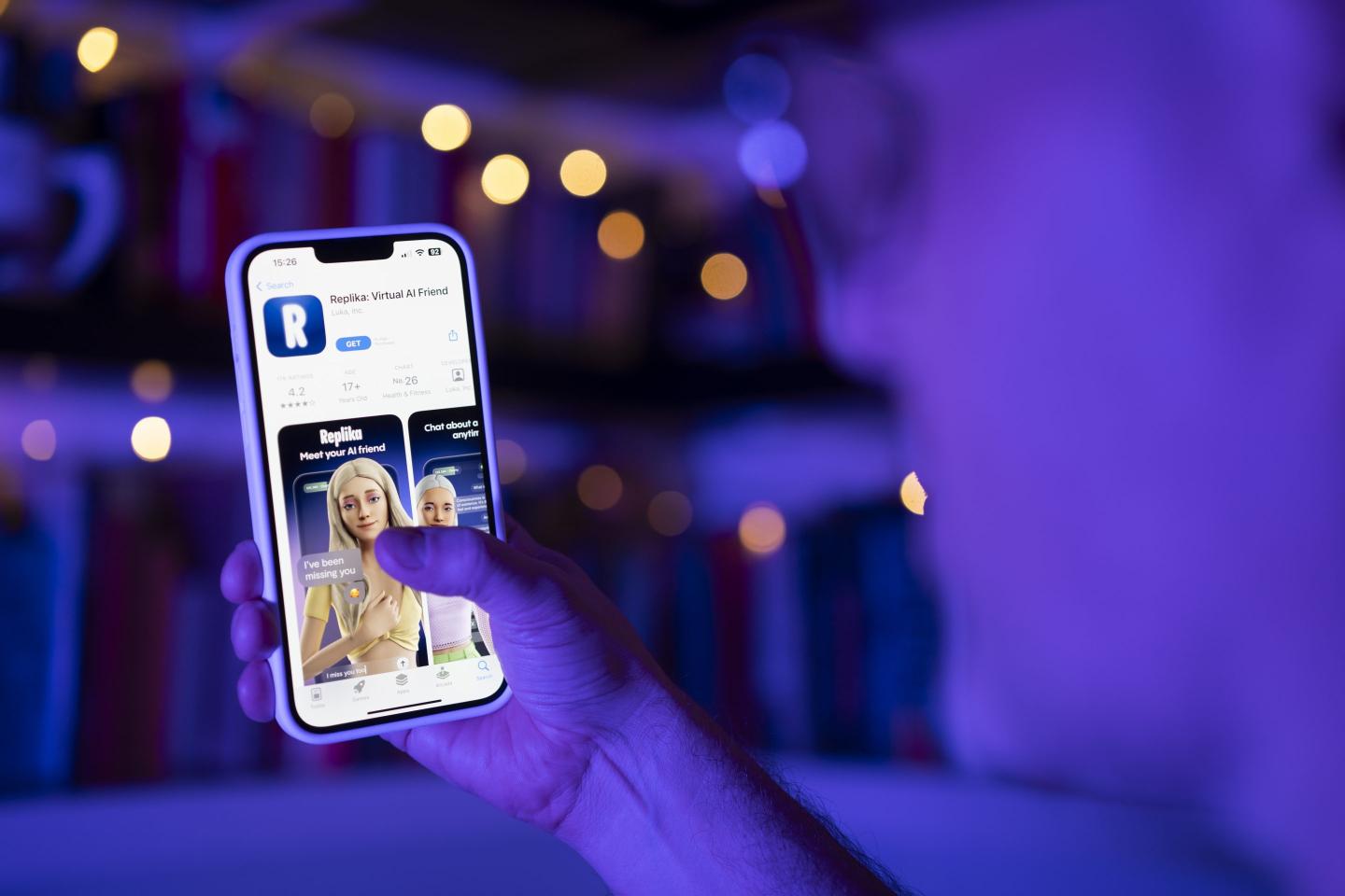 user interacting with a smartphone app to customize an avatar for a personal artificial intelligence chatbot