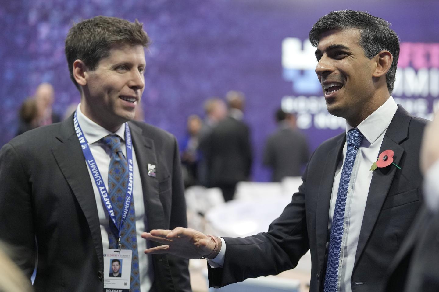 British Prime Miniser Rishi Sunak speaking with OpenAI CEO Sam Altman.