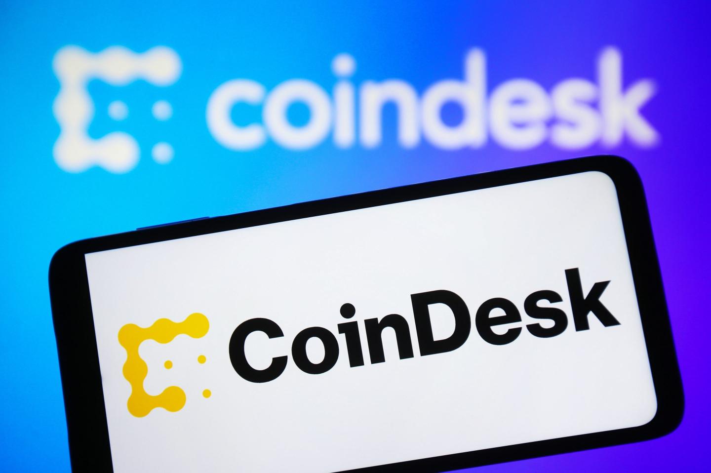 Photo showing the CoinDesk logo.