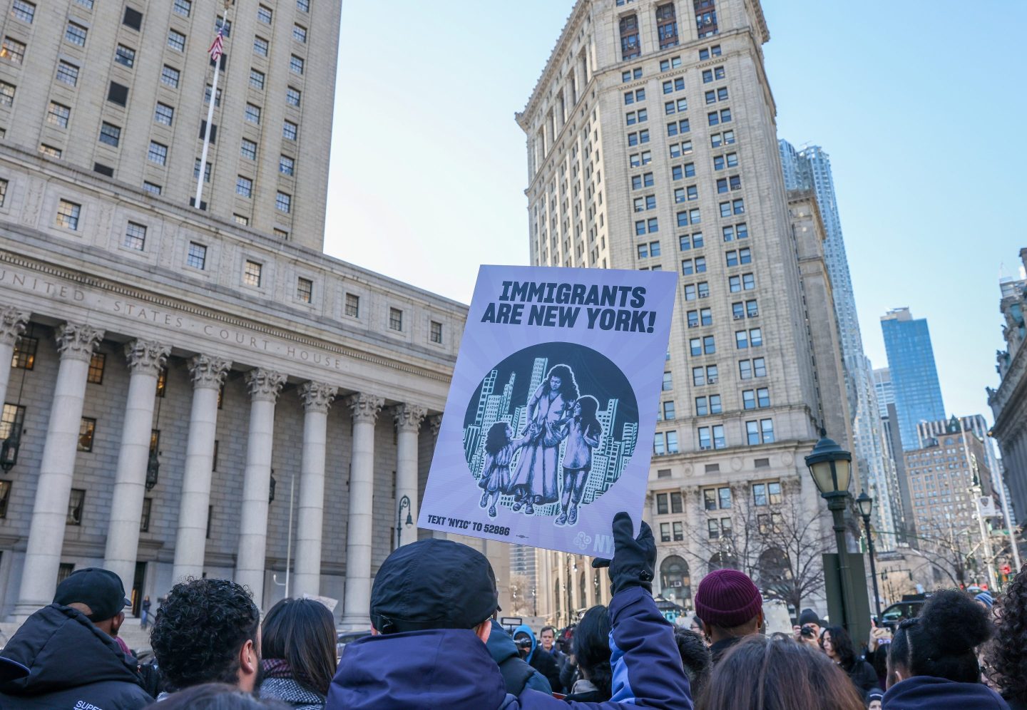 A pro-immigrant rally in front of New York's City Hall on Jan. 8, 2024.