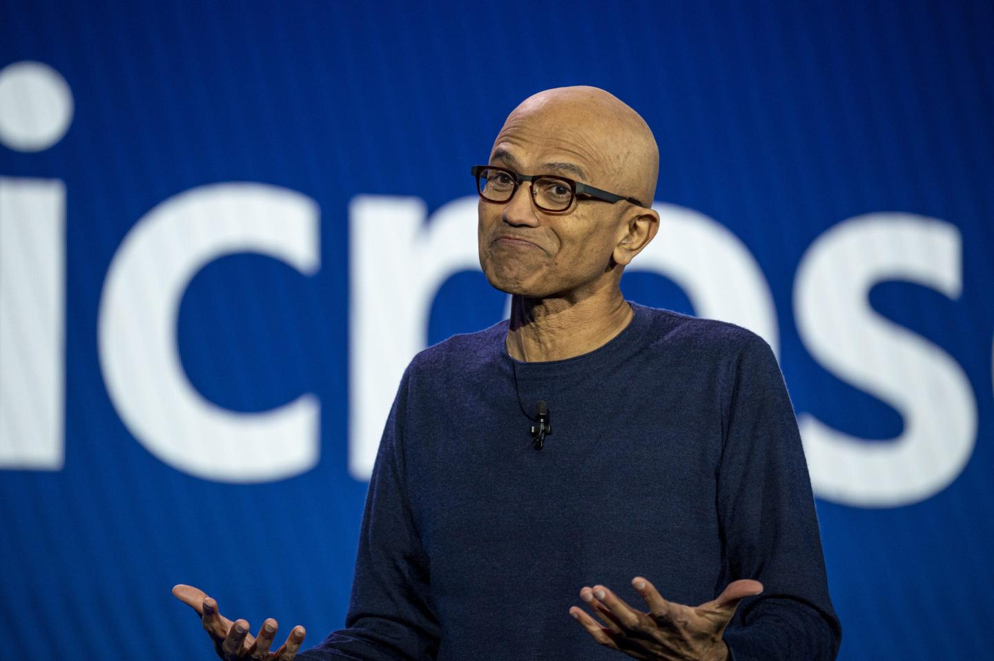 Satya Nadella, chief executive officer of Microsoft Corp., during the 2024 CES event in Las Vegas, Nevada, US, on Tuesday, Jan. 9, 2024.