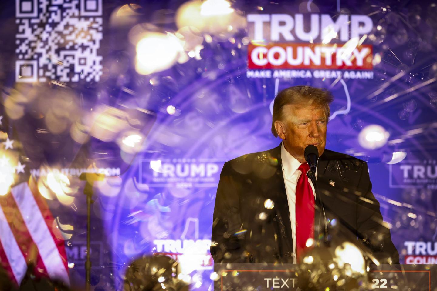 Former U.S. President Donald Trump speaks during a campaign event in Portsmouth, New Hampshire, on Jan. 17, 2024.