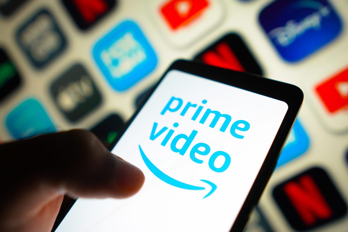 photo illustration, the Amazon Prime Video logo is displayed on a smartphone screen