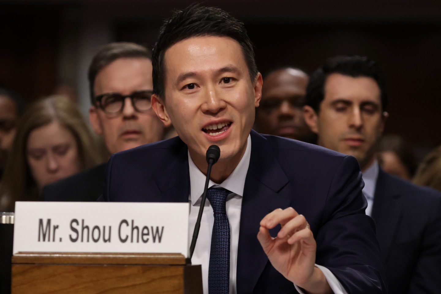 Shou Zi Chew, CEO of TikTok, testifies before the Senate Judiciary Committee on Jan. 31, 2024.