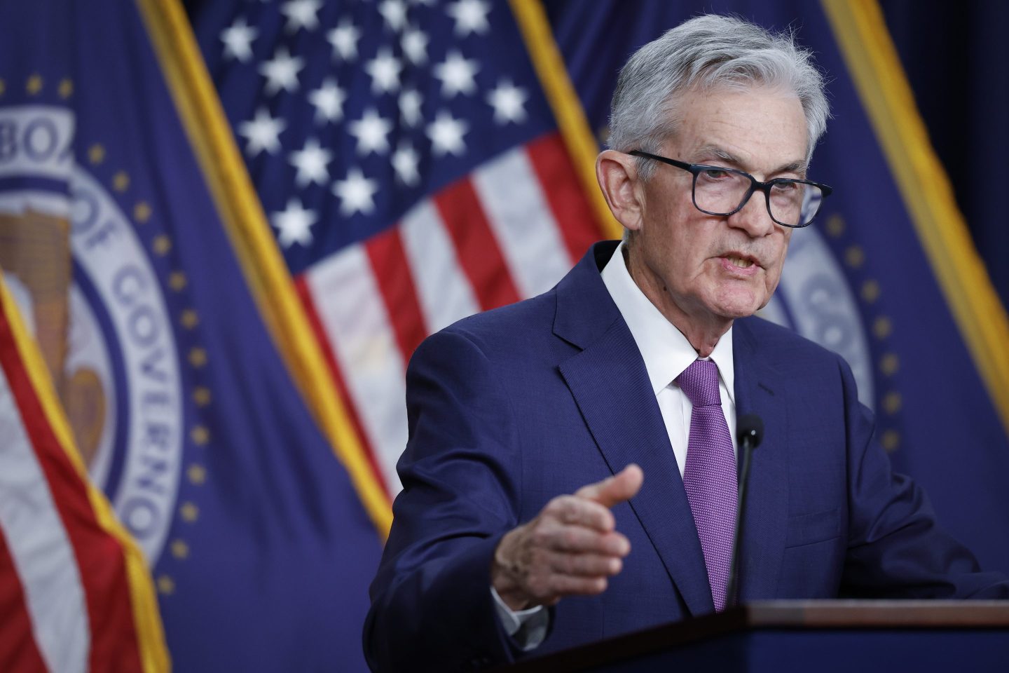 Federal Reserve Board Chairman Jerome Powell speaks during a news conference at the headquarters of the Federal Reserve on January 31, 2024 in Washington DC.
