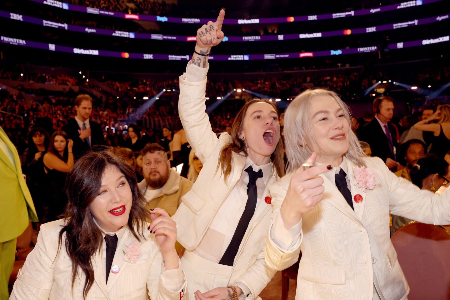 Lucy Dacus, Julien Baker, and Phoebe Bridgers of Boygenius attend the 66th GRAMMY Awards at Crypto.com Arena on Feb. 4, 2024 in Los Angeles, California. 