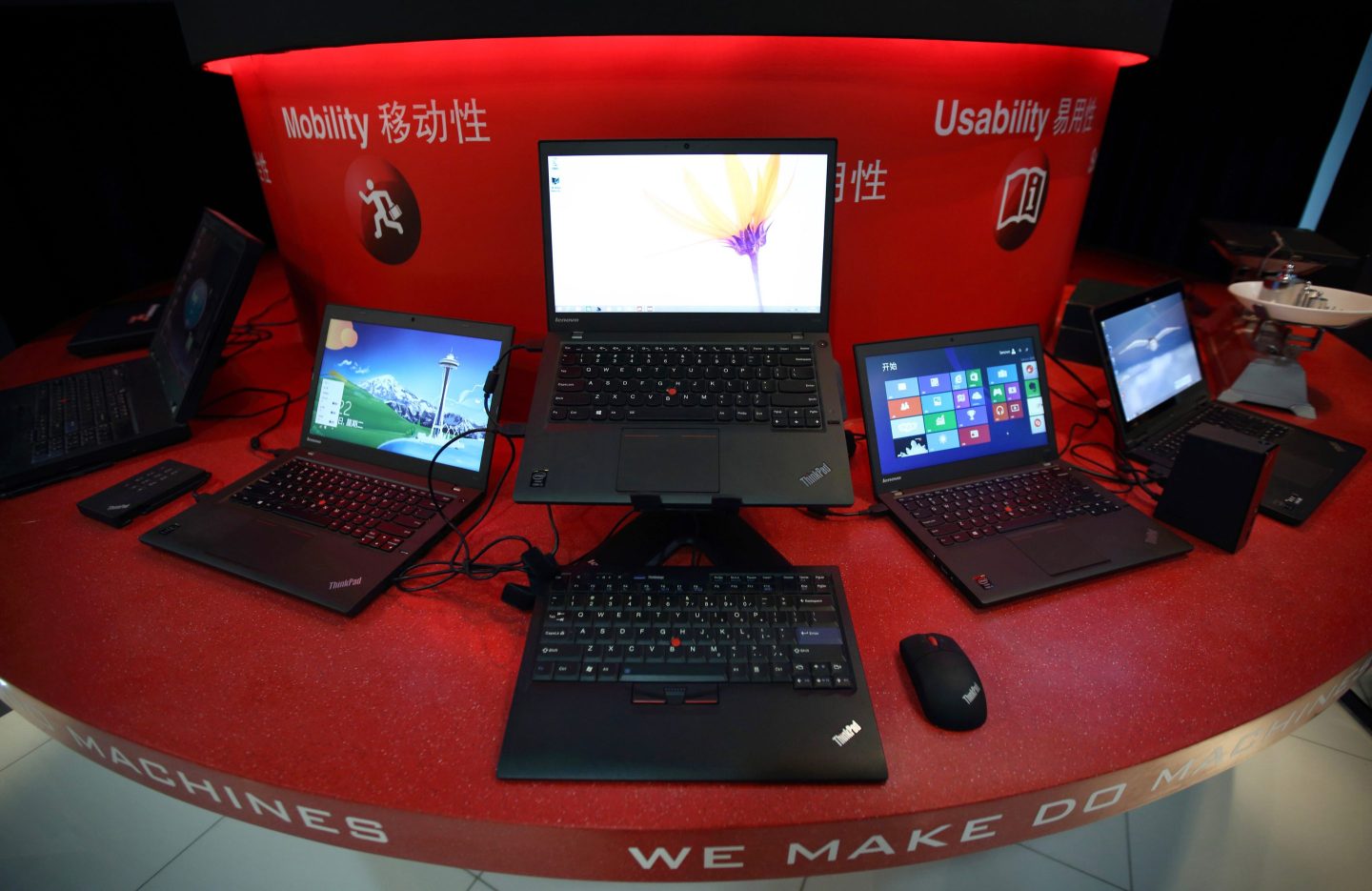 Lenovo laptops on display at the company’s headquarters in Beijing.