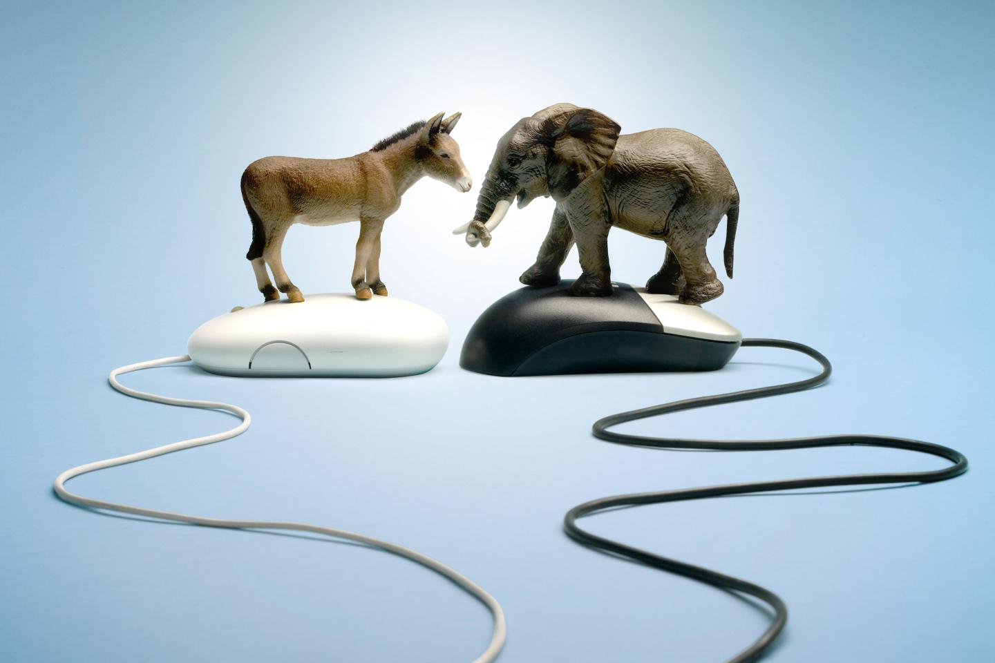 a donkey and an elephant on computer mouses