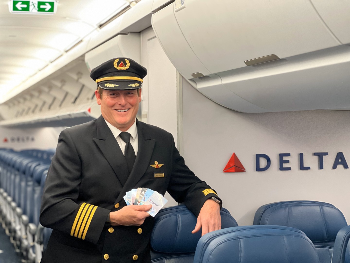 Captain Brian Ferguson in the cabin of a Delta aircraft.