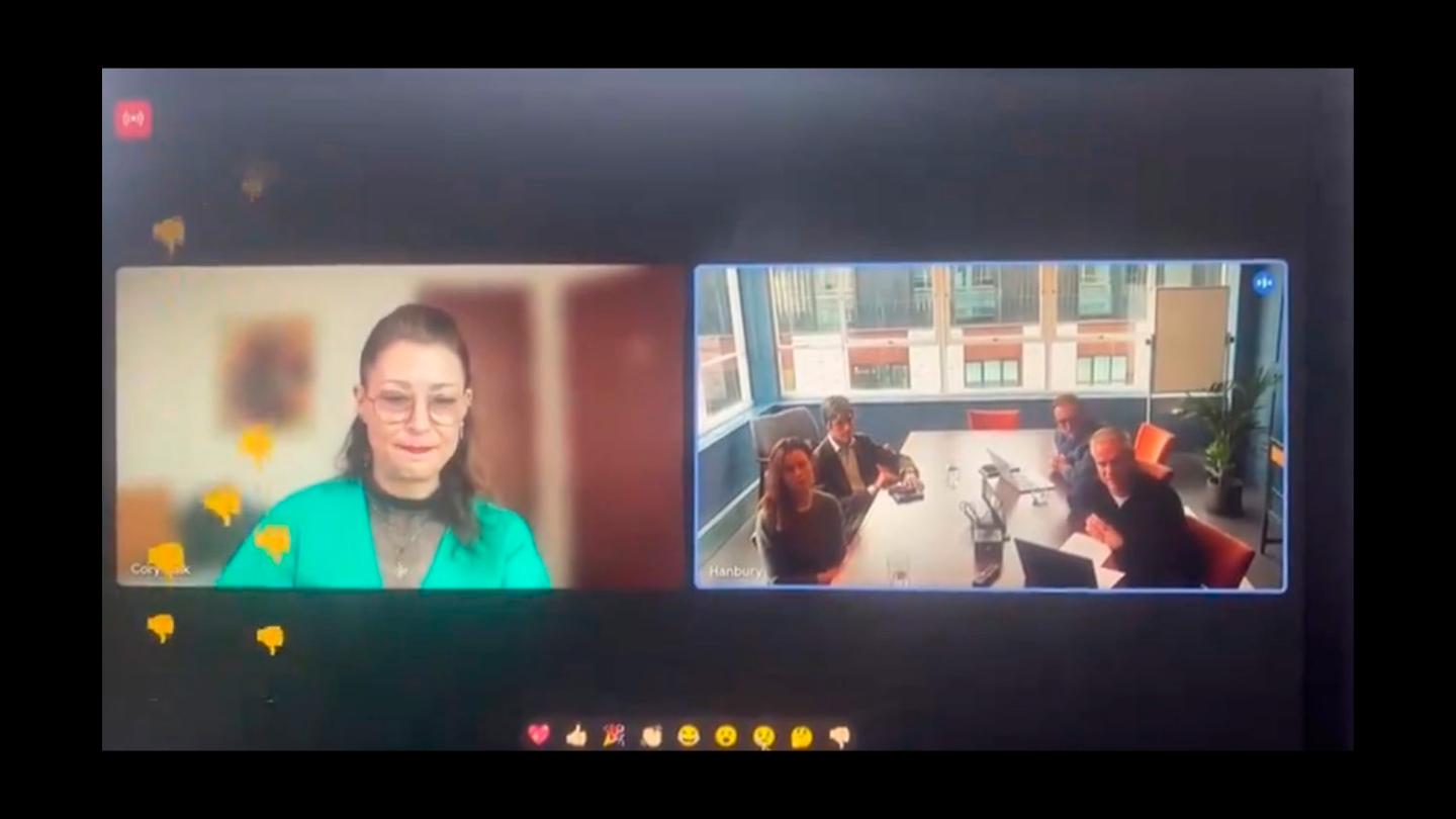 Screenshot of Vice's town hall meeting with several thumbs-down emojis.