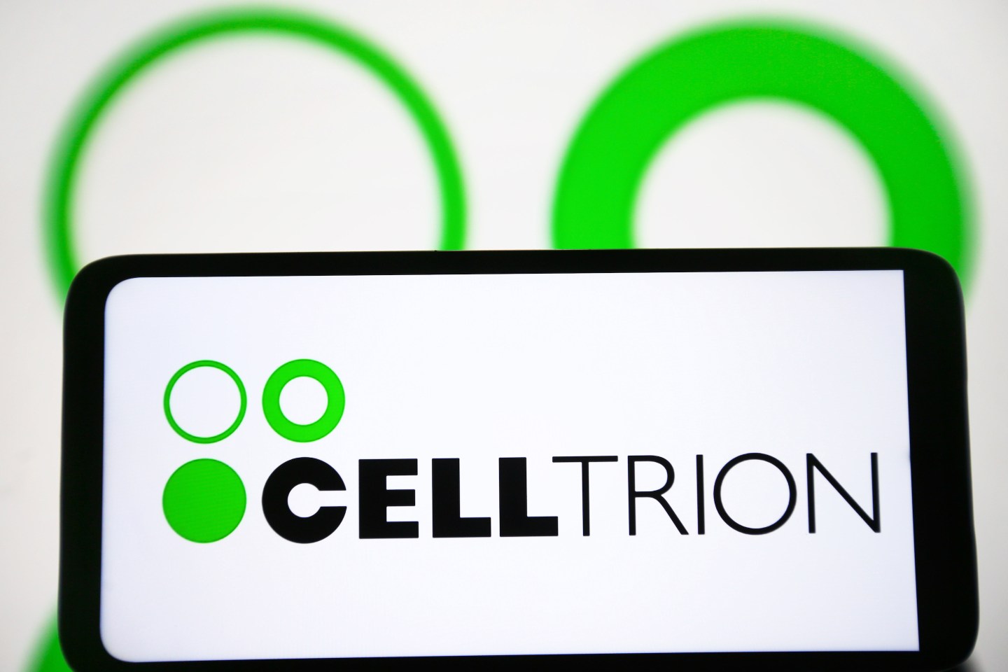 Celltrion logo on a smartphone screen.