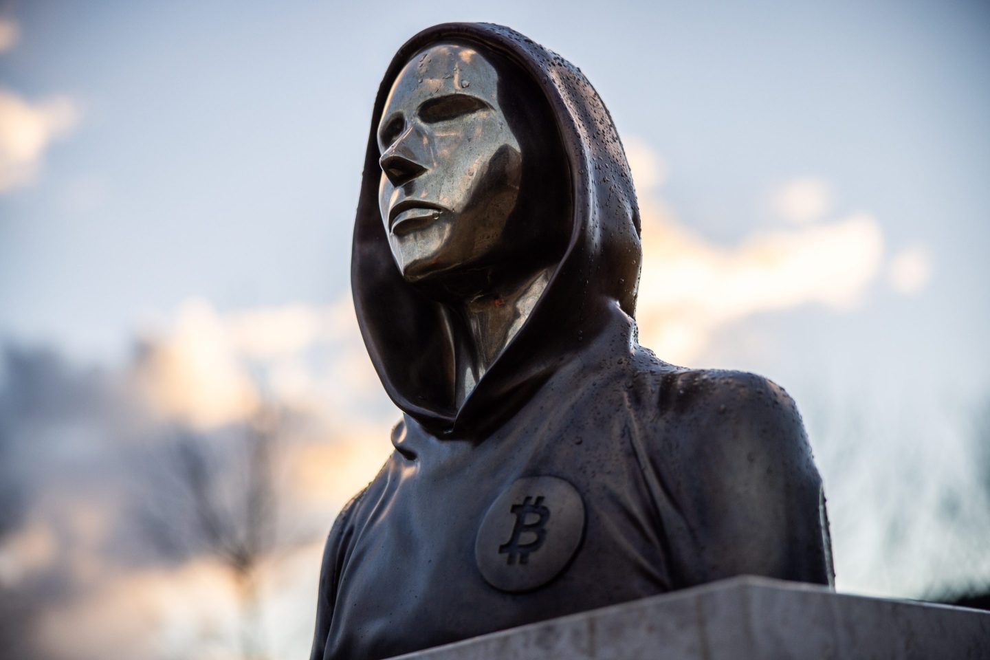 A sculpture representing Satoshi Nakamoto in Budapest's Graphisoft Park.