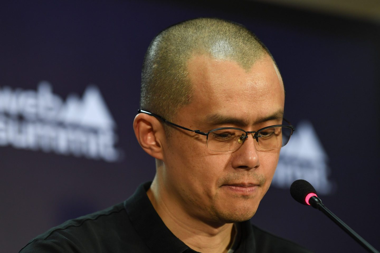 Changpeng Zhao, billionaire and chief executive officer of Binance Holdings Ltd., during a news conference at the Web Summit in Lisbon, Portugal, on Wednesday, Nov. 2, 2022. The Web Summit runs from 1-4 November. Photographer: Zed Jameson/Bloomberg via Getty Images