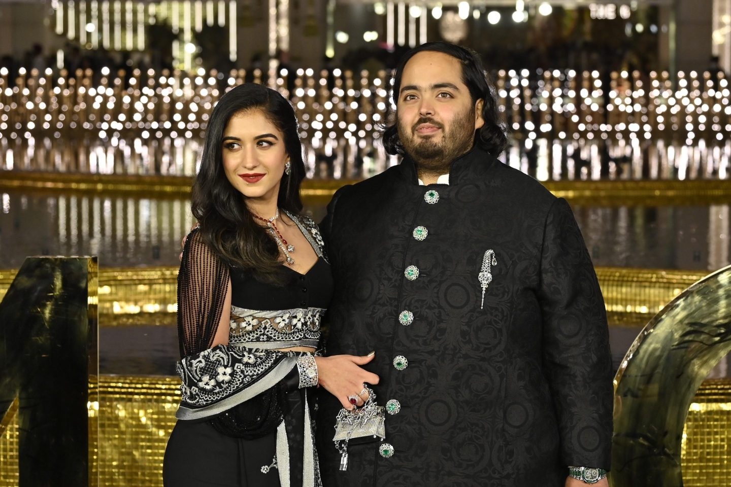 Anant Ambani with fiancee Radhika Merchant during the inauguration of the Nita Mukesh Ambani Cultural Centre on March 31, 2023 in Mumbai, India.
