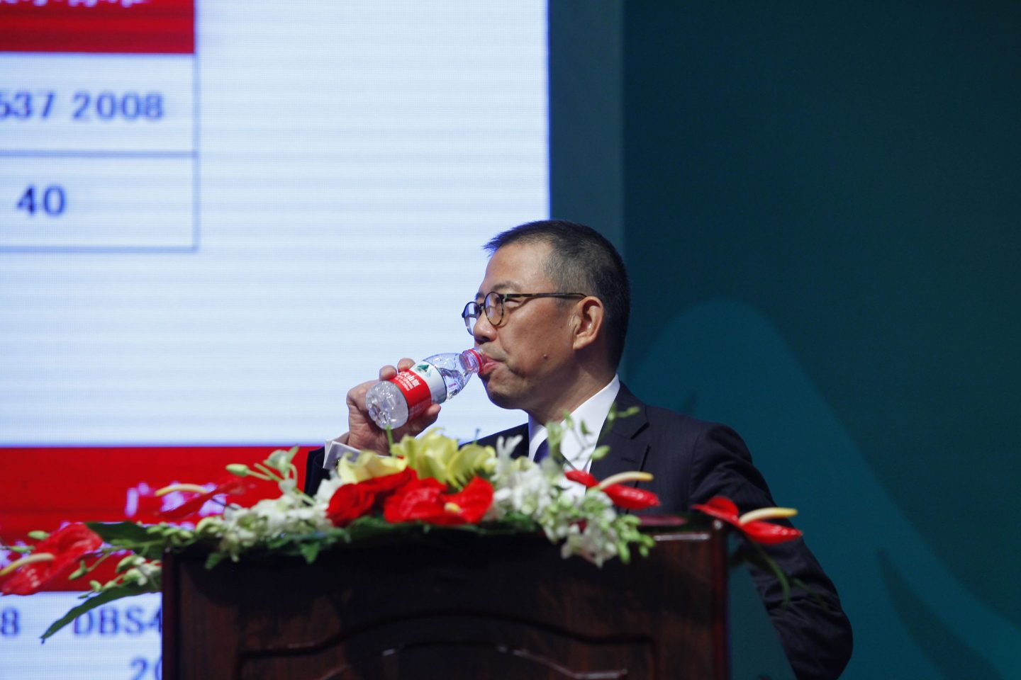 Zhong Shanshan, founder and chairman of bottled water company Nongfu Spring, at a press conference in Beijing on May 6, 2013.