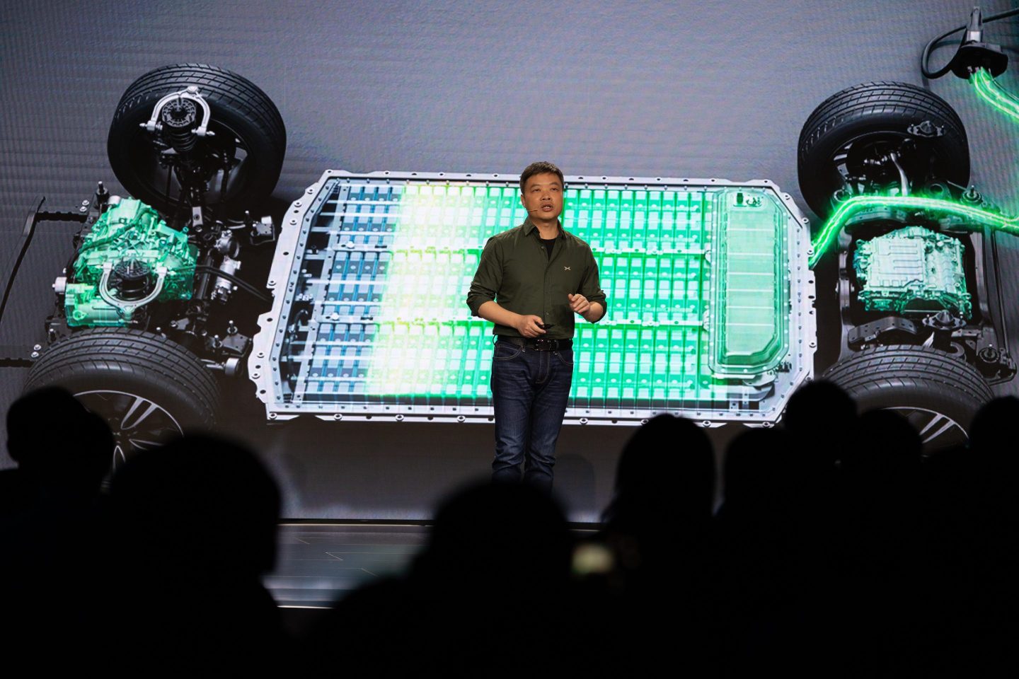 He Xiaopeng, chairman and CEO of Xpeng speaking during a press briefing to present next-gen technology architecture in Shanghai on April 16, 2023.