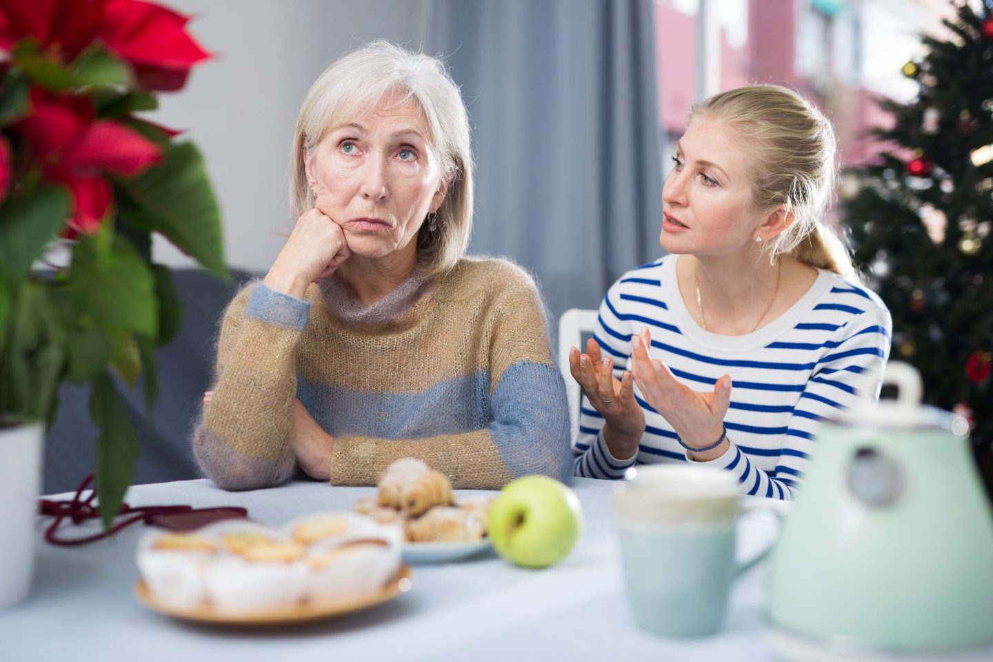 Daughter angry with elderly mother on Christmas night at home