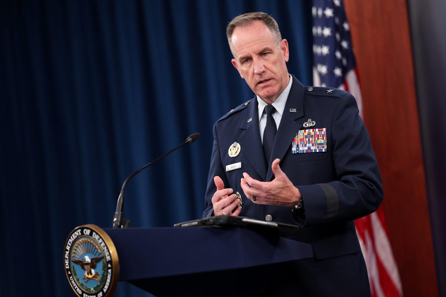 Defense Department spokesman holds a press conference at the Pentagon