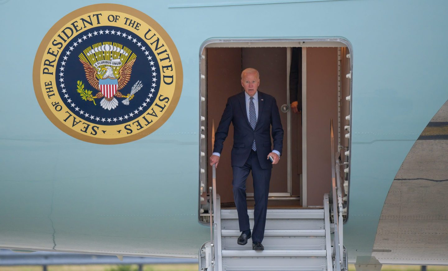 President Joe Biden disembarks Air Force One.