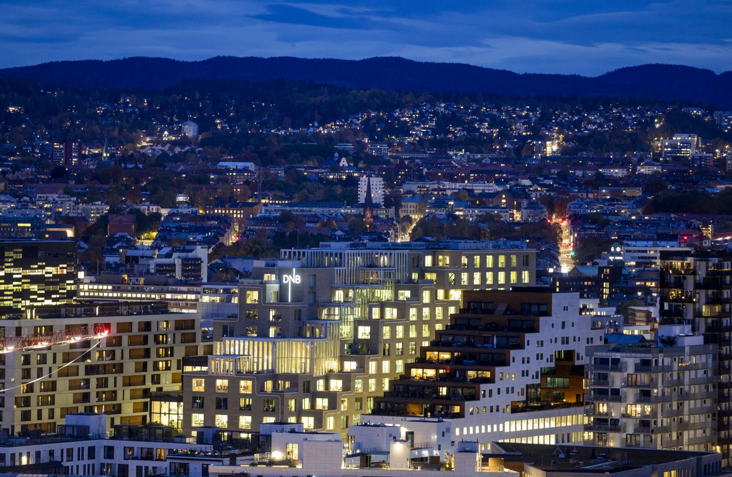 Buildings in the Bardcode Project financial district in Oslo, Norway.