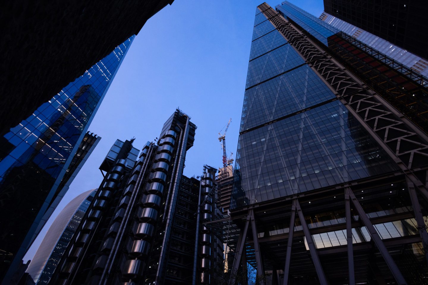Commercial office skyscrapers in London.