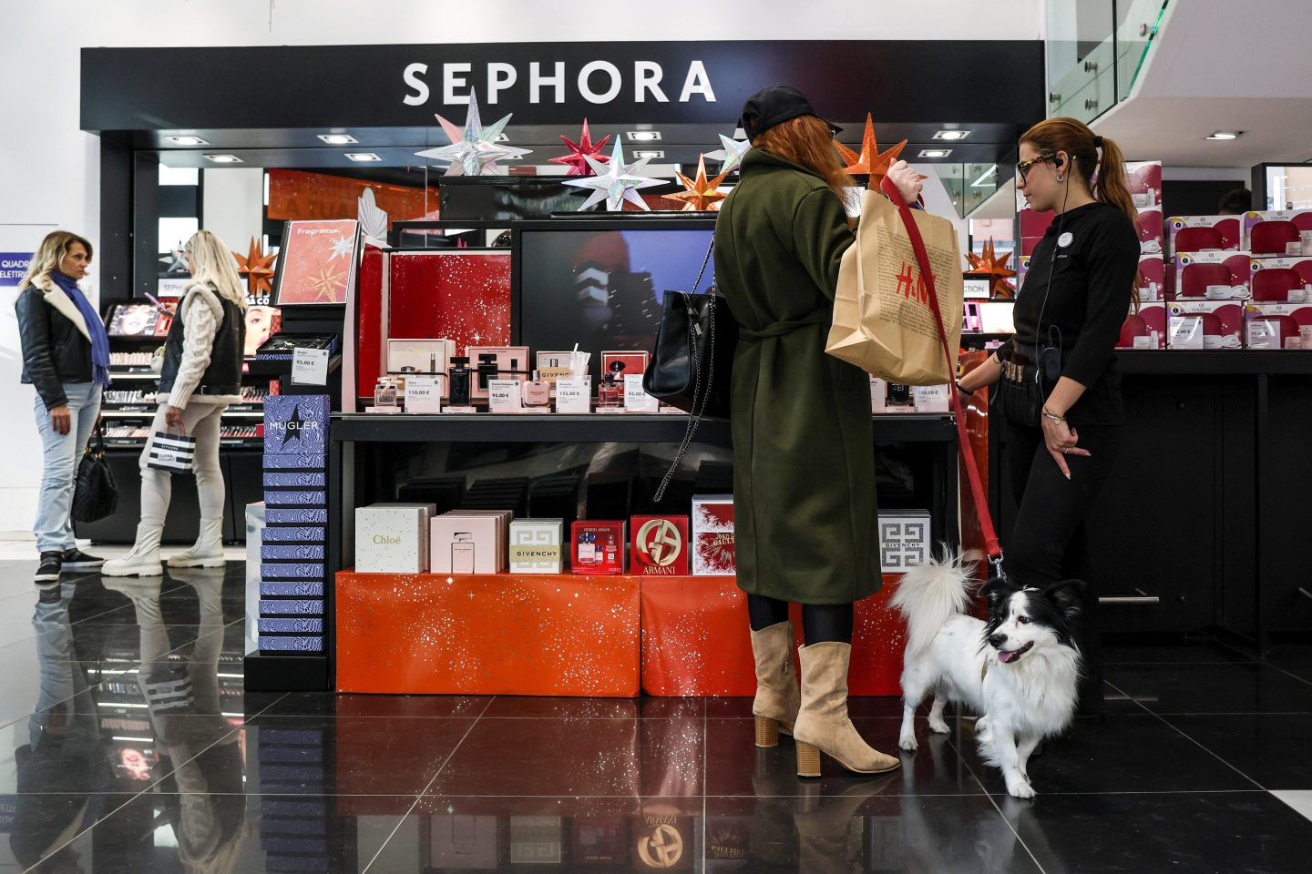 People browsing through a cosmetics store
