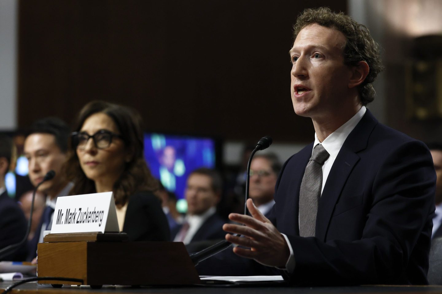 Meta CEO Mark Zuckerberg testifies in January before the Senate Judiciary Committe.