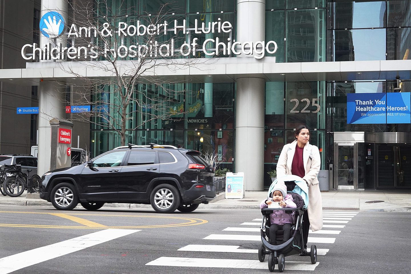 Pedestrians walk past an entrance to the Lurie Children's Hospital in Chicago on Feb. 7. The hospital's computer network went offline for several days following what is believed to be a cyberattack.