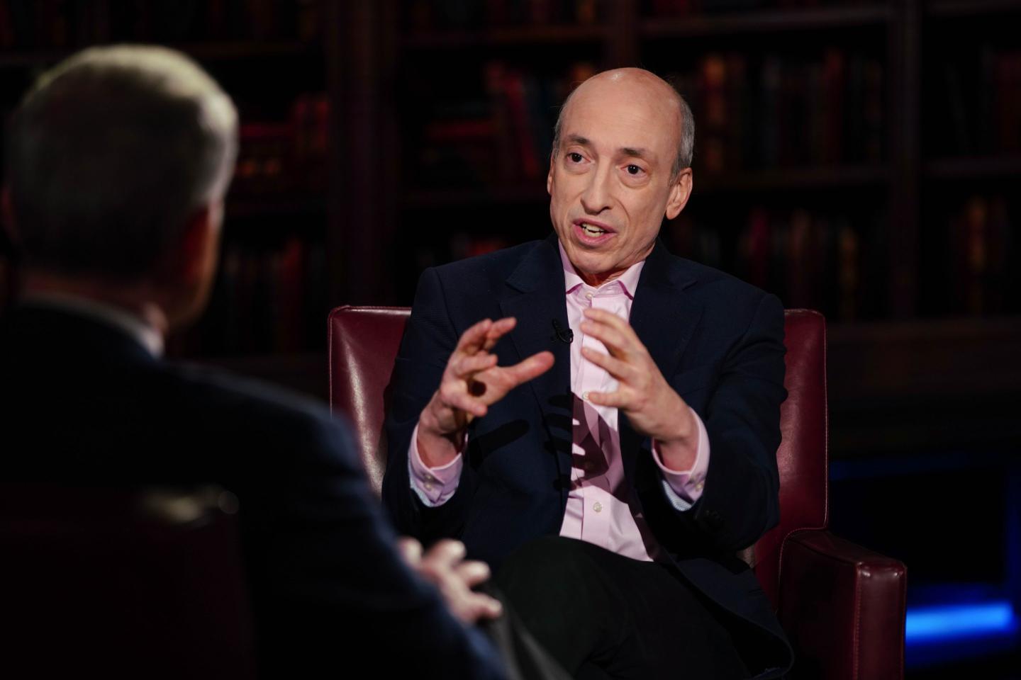 Gary Gensler, chairman of the US Securities and Exchange Commission (SEC), during a Bloomberg Television interview in New York, US, on Wednesday, Feb. 14, 2024.