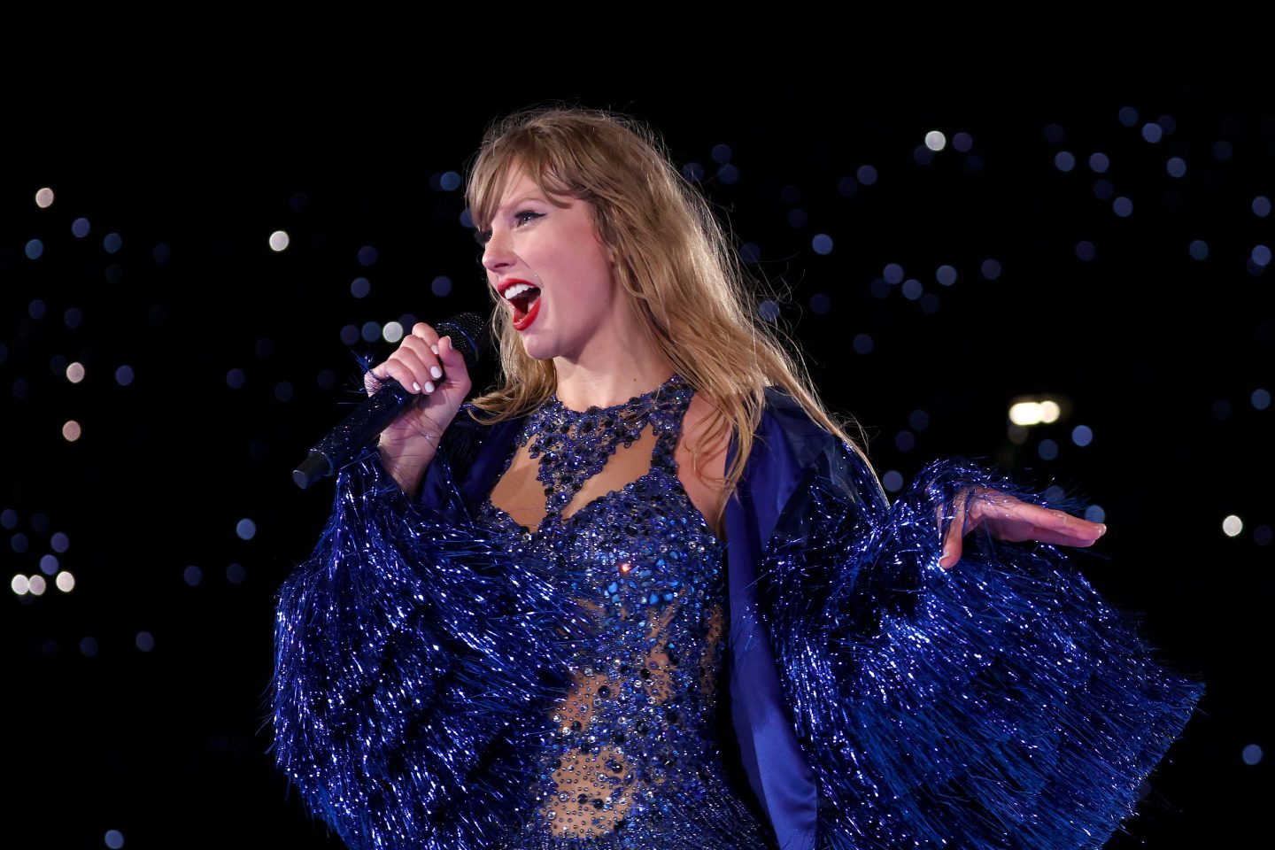 Taylor Swift performs at Melbourne Cricket Ground on February 16, 2024 in Melbourne, Australia.