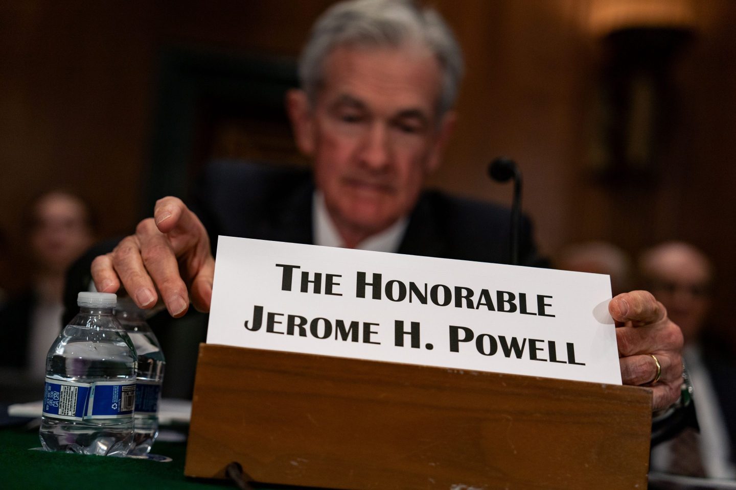 Federal Reserve Bank Chairman Jerome Powell arrives for a Senate Banking, Housing and Urban Affairs Committee hearing on Capitol Hillon March, 7 2024 in Washington, DC.